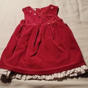 Children girls red velour Oshkosh‎ dress with white underskirt 2T